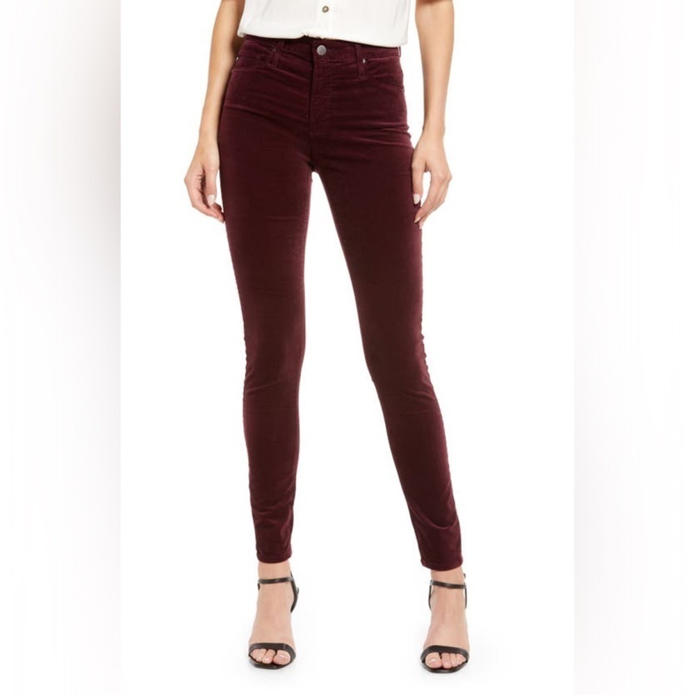 Ag Adriano Goldschmied Velvet Farrah High Rise Skinny Pants in Wine Bloom